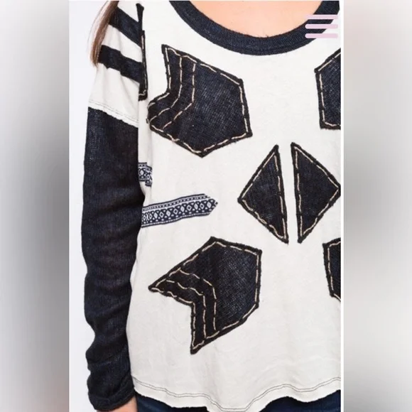 Free People Nordic Compass Top Arrow Knit Long Sleeve Oversized Tee Boho Size XS - Picture 4 of 13